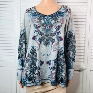 LIVE AND LET LIVE Gray Embellished V-Neck Sweater Size 2X